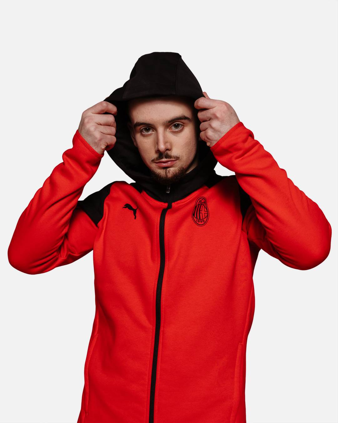 Chaqueta informal con capucha del AC Milan - Negro/Rojo