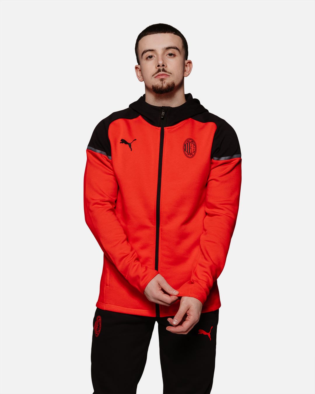 Chaqueta informal con capucha del AC Milan - Negro/Rojo